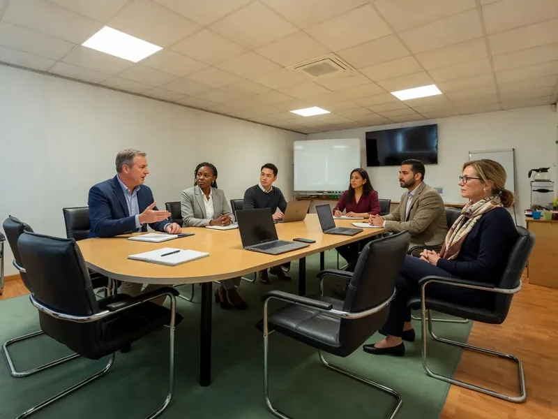Grande salle de réunion Parrotia avec fauteuils autour d'un bureau avec personnes- Espaces Coworking Malemort