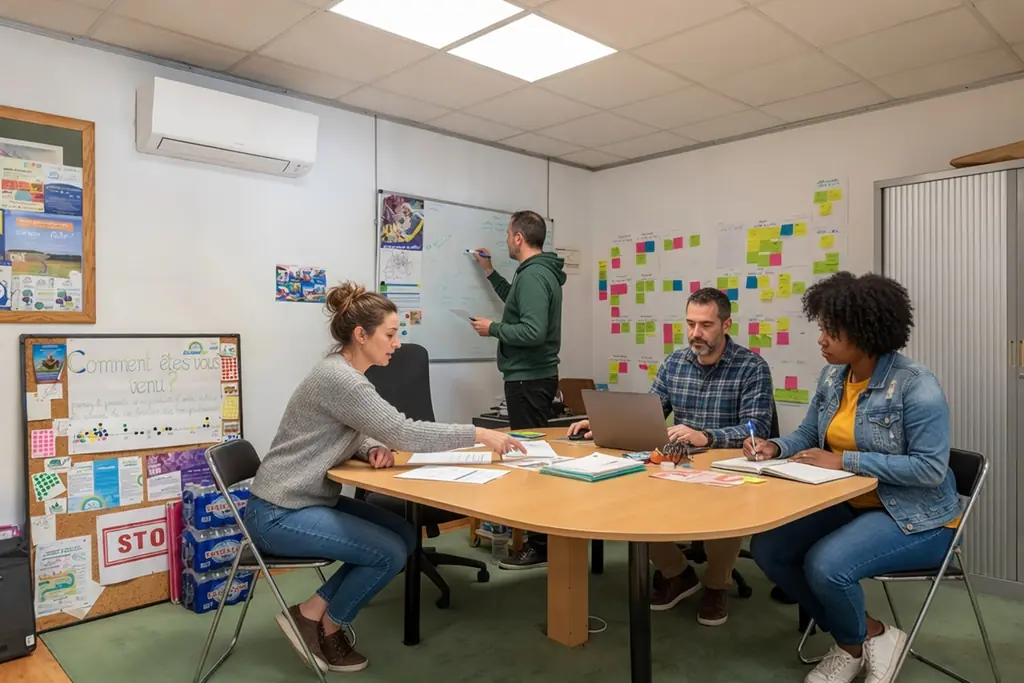 Petite salle de réunion Cycas avec 8 chaises autour d'une table - Espaces Coworking Malemort